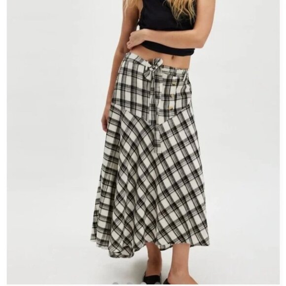 Free People After You Plaid Maxi Skirt, Black & White | Size Small - Picture 1 of 8